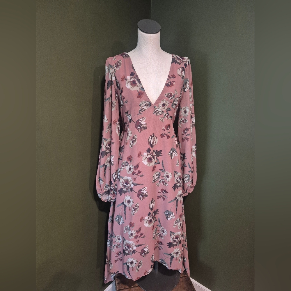 Joyfolie Mauve Floral Long Sleeve Dress
